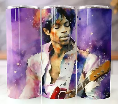 Prince Purple Watercolor Tumbler 20oz Stainless Steel Cup Mug Straw Lid • $19.95