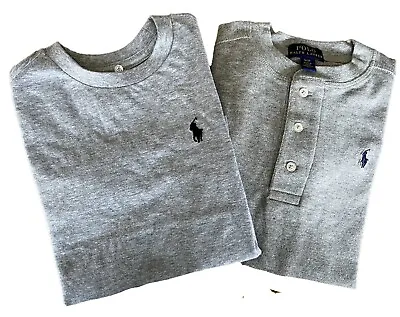 Ex Ralph Lauren Girls Boys T Shirt Crew Neck Henley Grey 2 Pack   Age 3 • £15.99