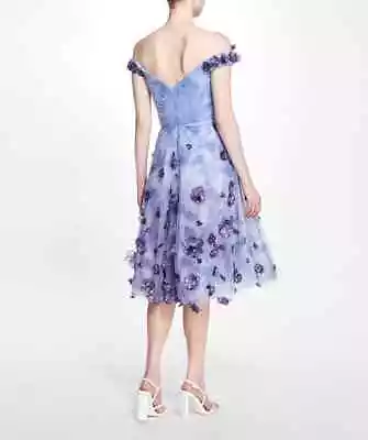 $695 NEW Marchesa Notte Off Shoulder Dress Ombre 3D Flower Cocktail Dress Midi 8 • $399.99