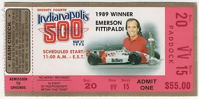 1990 INDIANAPOLIS INDY 500 Ticket Stub ARIE LUYENDYK Winner 5/27/90 Auto Racing • $7.99