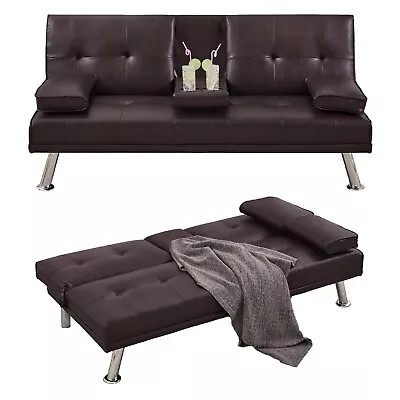 Futon Sofa Bed Modern Faux Leather Couch Convertible Folding Futon Couch Reclin • $149.99