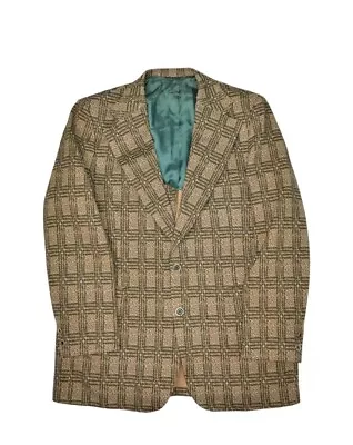 Vintage Leisure Suit Jacket Mens 42 Jack Lang Coat Brown Plaid 70s Blazer • $38.94