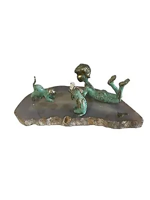 Malcolm Moran Boy With Puppies On Agate Base 1972 • $150