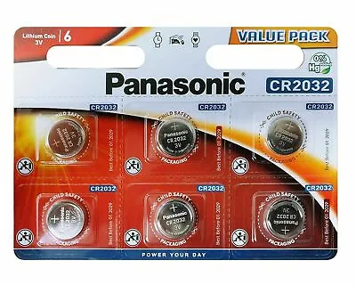6 Panasonic CR2032 Lithium Coin Cell 2032 3V Battery Car Key Fobs Toys Remote • £4.99