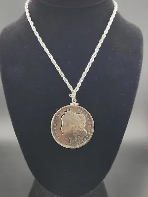 1886 Morgan Silver Dollar Cut/Pop Out Coin Pendant In Sterling Bezel & Chain1690 • $325