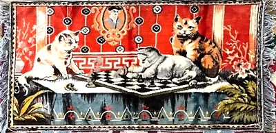 $26 • Buy VINTAGE 1970s Velvet Cat Kitten Tapestry Rug RED  20  X 40         50% OFF