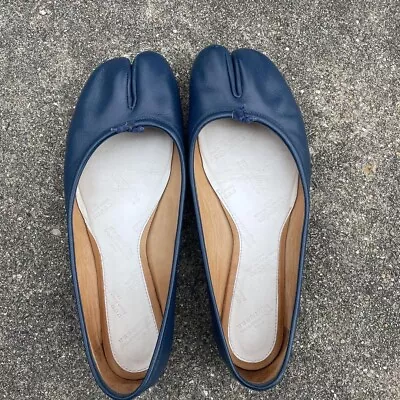 Maison Margiela Tabi Ballet Flat Pumps Leather Navy Blue Split Toe Size 39 • $498