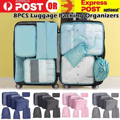 $24.95 • Buy 8PCS Storage Bag Travel Packing Cubes Pouches Luggage Organizer Clothes Suitcase