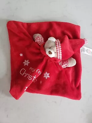 TJM My First Christmas Brown Bear Red Blankie Blanket Comforter Soft Toy Soother • £13