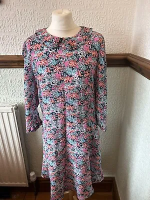 £20 • Buy M&s X Ghost Floral Dress Pink And Blue  With Peter Pan Collar Size Uk 16