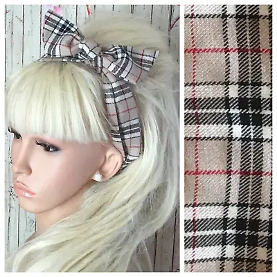 Caramel Tartan Check Print Fabric Head Scarf Hair Band Self Tie Knot Bow • £4.99