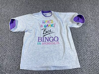 VTG 90s Bingo Is Serious Business T-Shirt Adult XL Gray Purple Trim Belton Tag • $22