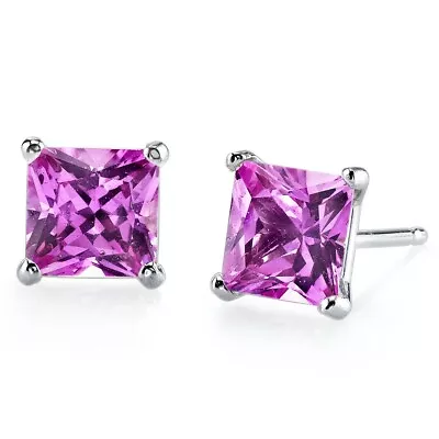 2.88 Ct Princess Cut Pink Lab-Created Sapphire Stud Earrings In 14K White Gold • $150.99