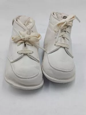 Vintage White Leather Pair Of Baby Shoes Soft Sole Zipper Tie And Snap • $3.99