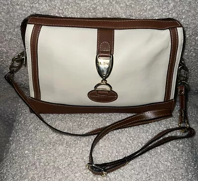 John Romain Vintage Leather Handbag Purse 92’ Ivory & Brown • $39.99