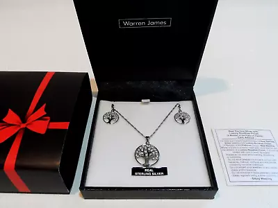 Tree Of Life Sterling Silver+Rhodium Finish Gift Set By Warren James (Boxed) • £24.99