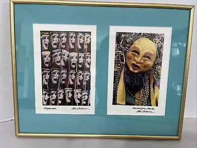 New Orleans Jazz Mardi Gras Lithograph Masks Framed 16x12” • $39.56