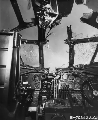 WW2 WWII Photo World War Two / B-24 Liberator Cockpit Hit By AA Shell  / 5531 • $6.49