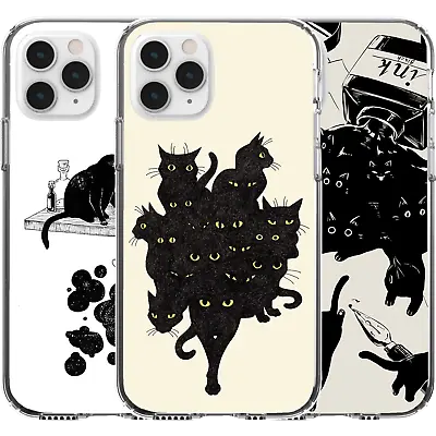 Silicone Cover Case Black Cats Ink Funny Cute Pet Witch Shadow Meme Art • $16.95