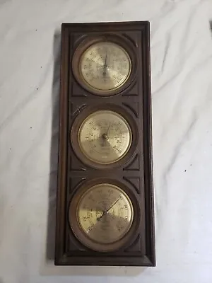 Springfield Wall Barometer Weather Station Thermometer Humidity Wood Vintage USA • $19