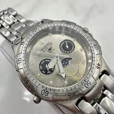 Mens Vintage Fossil Moon Phase CHRONOGRAPH BQ-9011 Quartz 38MM Watch New Battery • $46.99