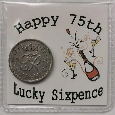 75th Happy Birthday Sixpence Gift *1949 Coin For 2024-  *Cream Champagne Design* • £2.99