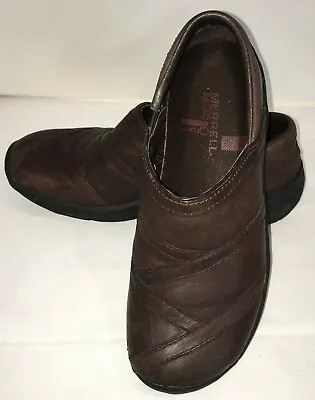 Merrell Encore Eclipse Smooth Bug Brown Leather Slip On Mocs Womens Size 5 • $19.99