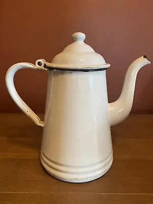 Vintage White Enamelware Coffee Pot • $19.95