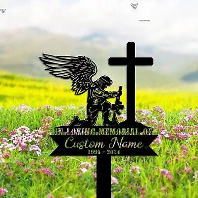Personalize Soldier Kneeling At Cross Sign Soldier Memorial Veteran Metal Sign • $39.95