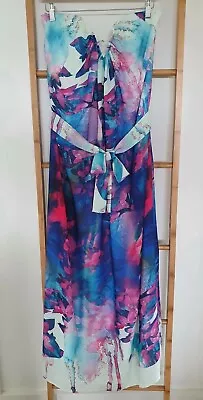 Cooper St Maxi Dress Sz 14 Strapless Flowy Waist Tie Pink Pure Blue Formal EUC  • $30