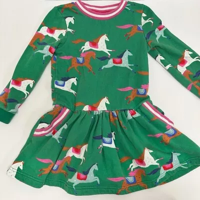 Mini Boden Horse Print Cosy Sweatshirt Dress 5-6 Green Long Sleeve Pockets • $15