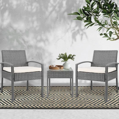 $190.18 • Buy Gardeon 3 Piece Wicker Outdoor Lounge Setting Patio Furniture Rattan Set Garden