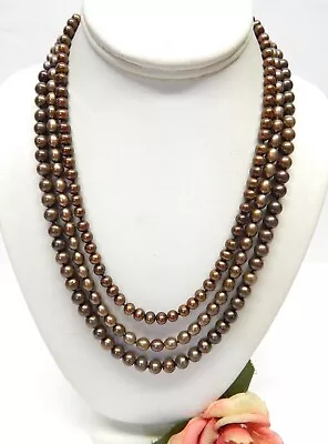 925 Sterling Silver Multi Strand Genuine Bronze Pearl Bead Necklace 18  • $9.99