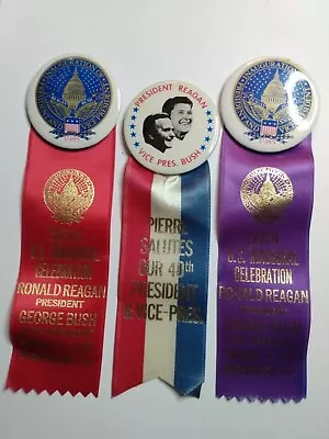  3 1981 Ronald Reagan 40th President  Inauguration Pinback Button & Ribbon Lot • $4.99