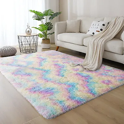 Large Fluffy Rug Anti Slip Shaggy Rugs Living Room Bedroom Soft Carpet Door Mat • £6.79