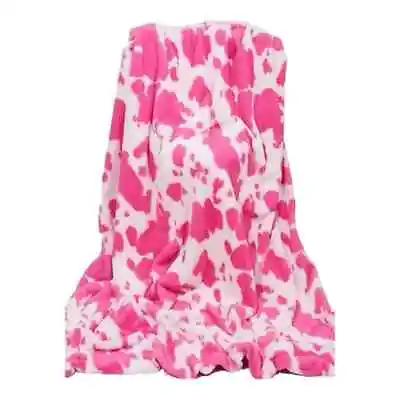 Pink Printed Cow Blanket Throw Baby Queen Soft Warm • £19.28