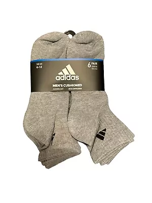 Adidas Men's Cushioned Quarter Socks With Arch Compression 6Pair Grey Large 6-12 • $21