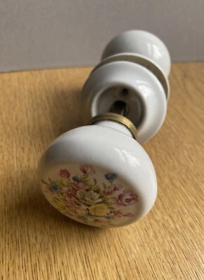 £15 • Buy Vintage White Porcelain Rim Lock Door Knobs Floral