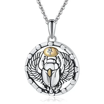 Sterling Silver Egyptian Scarab Beetle Charm Pendant Necklace Amulet For Women • $77.22