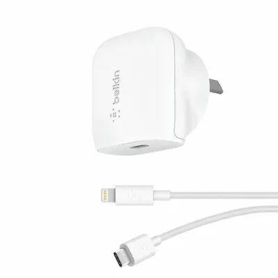 $29.99 • Buy Belkin 20W USB-C PD Wall Charger + USB-C To Lightning Cable WCA003au04WH