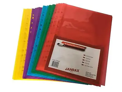 Pack Of 50 A4 Clear Assorted Colour Punched Pockets By Janrax - Copy Safe • £6.29