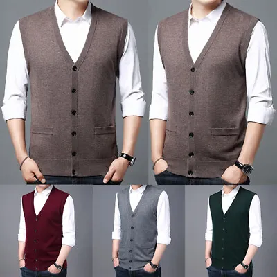 $10.42 • Buy Men Fashion New Knitted Button Cardigan V-Neck Sleeveless Sweater Knitwear Vest#