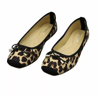 Womens Flat Shoes Leopard Print Casual Office Work Pumps Slip On Loafers Brown • £6.99