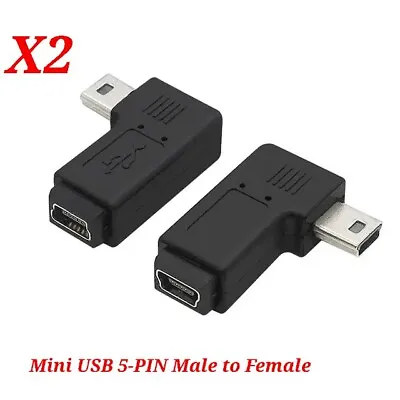 2 Pieces 90-Degree Mini USB 5-pin Left / Right Angle Male To Female Sync Adapter • £3.89