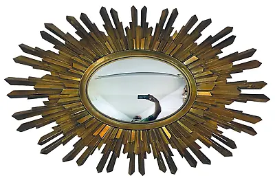 36  MCM Sunburst Oval Wall Mirror Giltwood Gold Mid Century Convex Decor Hanging • $999