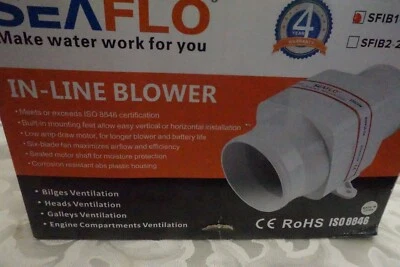$29.99 • Buy SEAFLO 4  In-Line Marine Bilge Air Blower 12V 270 CFM Quiet Boat White