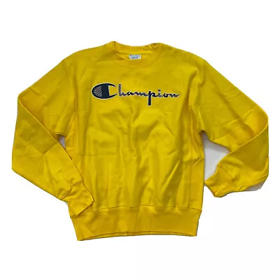 Men Champion 100% AUTHENTIC Size Medium Pullover Crew Neck Sweater Yellow • $79.99
