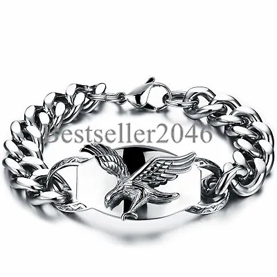 Mens Chunky Eagle ID Biker Curb Chain Stainless Steel Link Bracelet Bangle 9.4  • $12.99