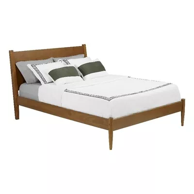 Camaflexi Mid-Century Solid Wood Platform Queen Bed In Castanho Brown • $349.18