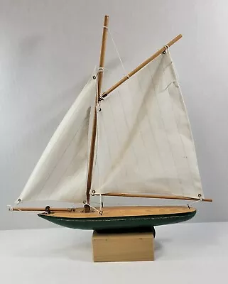 Vintage Pond Yacht Gaff Rigged Green Hull W/Stand • $39.85